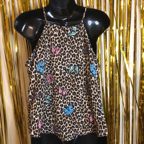 NWT Leopard Print Butterfly Lace Up Chiffon Tank - Picture 5 of 6